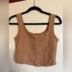 aerie Ribbed Corset Panel Tank Top in Camel Brown